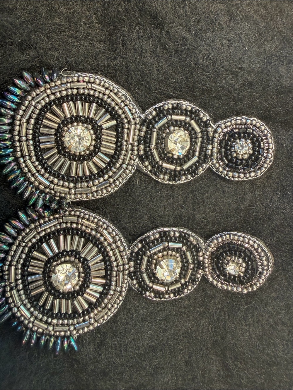 Elegant Black and Silver Beaded Statement Earrings - Brand Not Specified